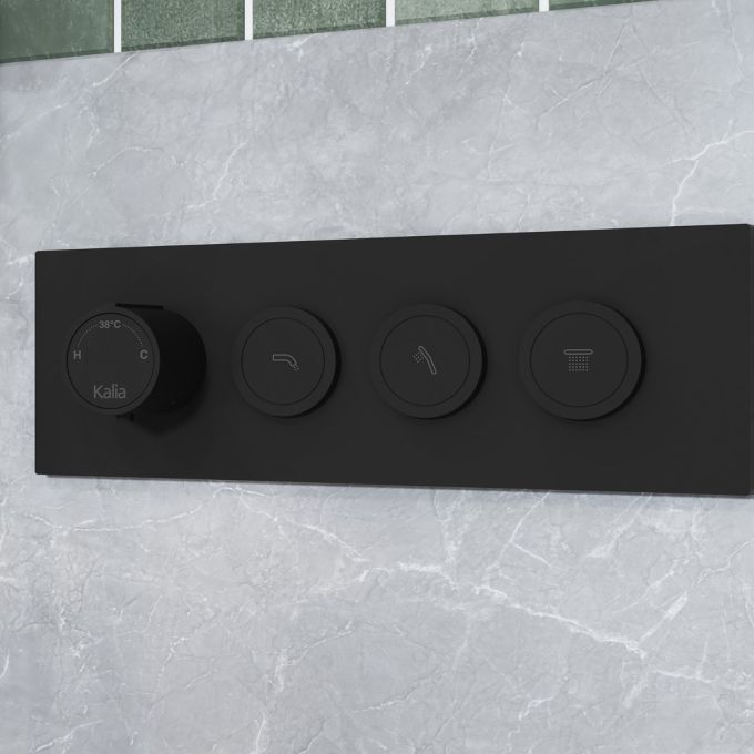Kalia 3-way Thermostatic 1/2'' Valve With Diverter And Push Buttons Square Decorative Trim
