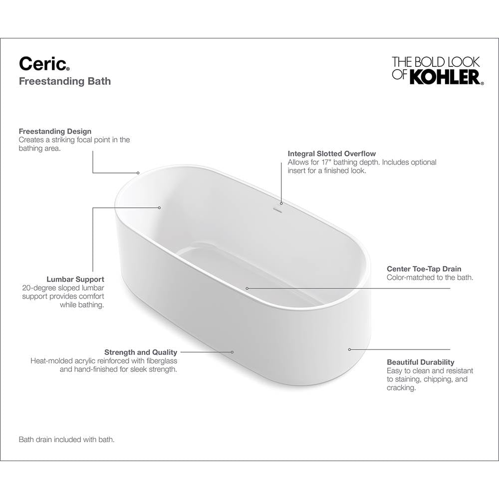 Kohler Ceric® 60'' x 29'' freestanding bath