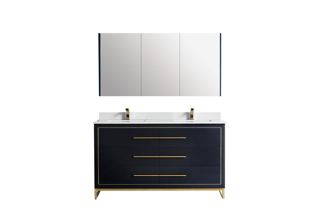 Bagno Italia WINDSOR 60" Double Vanity Navy Blue / Brushed Gold