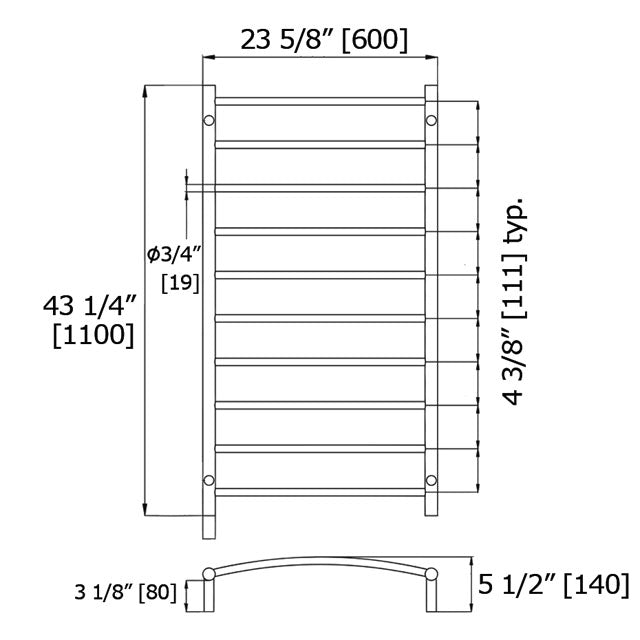 LaLoo Canada NVELUP: 10 Bar Round - Evenly spaced 120V, 60Hz, 125W - 304SS comes with Hardware Kit HWK and NEW metal on-off switch Polished Stainless