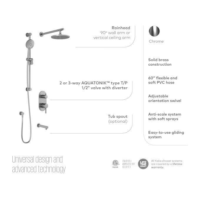 Kalia Roundone TD2 Shower Systems - Wall Arm