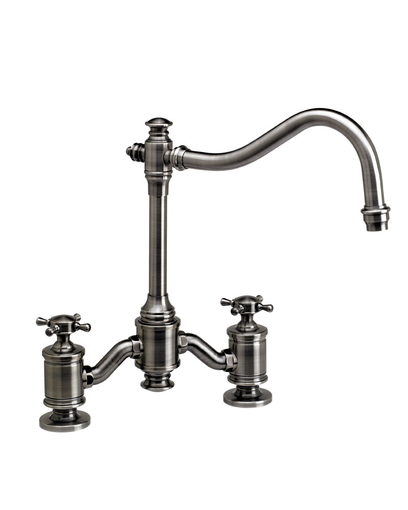 Waterstone ANNAPOLIS BRIDGE FAUCET WITH HOOK SPOUT AND CROSS HANDLES including SIDE SPRAY